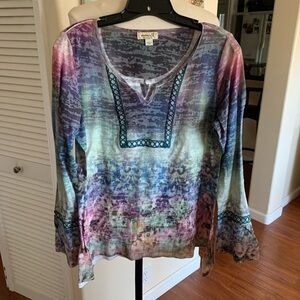 ONE WORLD Tie-Dye Long Sleeve Blouse